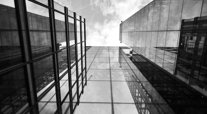 view looking up of tall office buildings